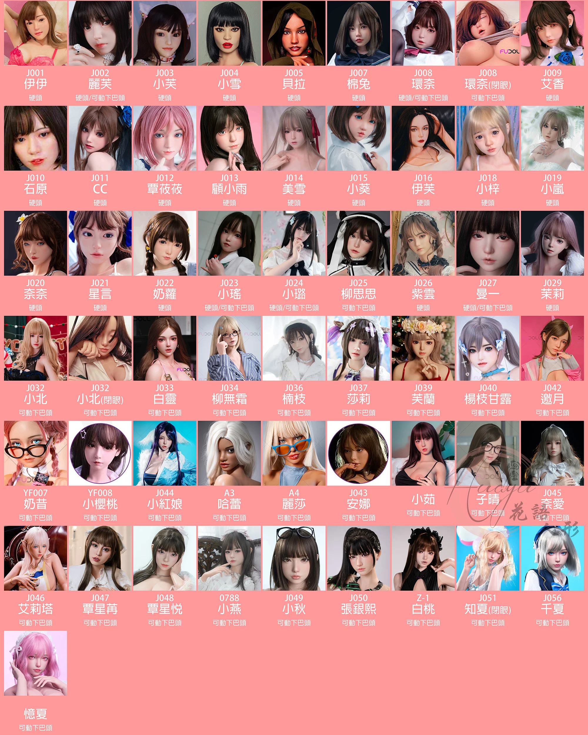FUDOLL 頭雕列表/頭型目錄