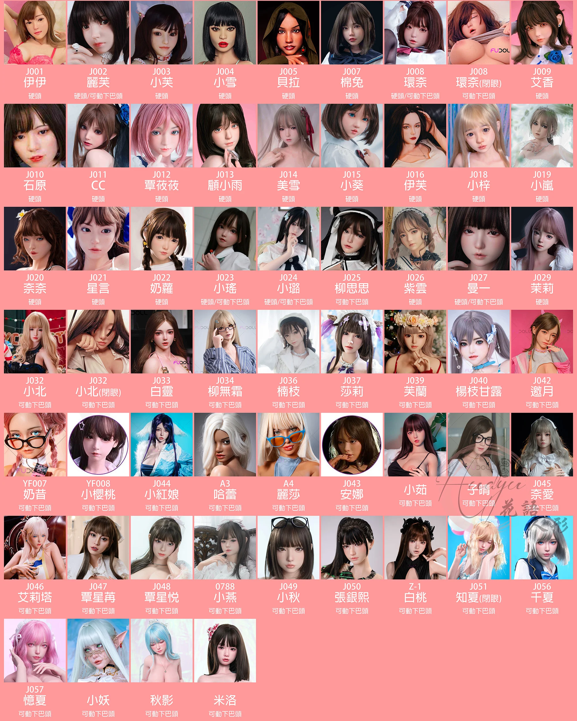 FUDOLL 頭雕列表/頭型目錄